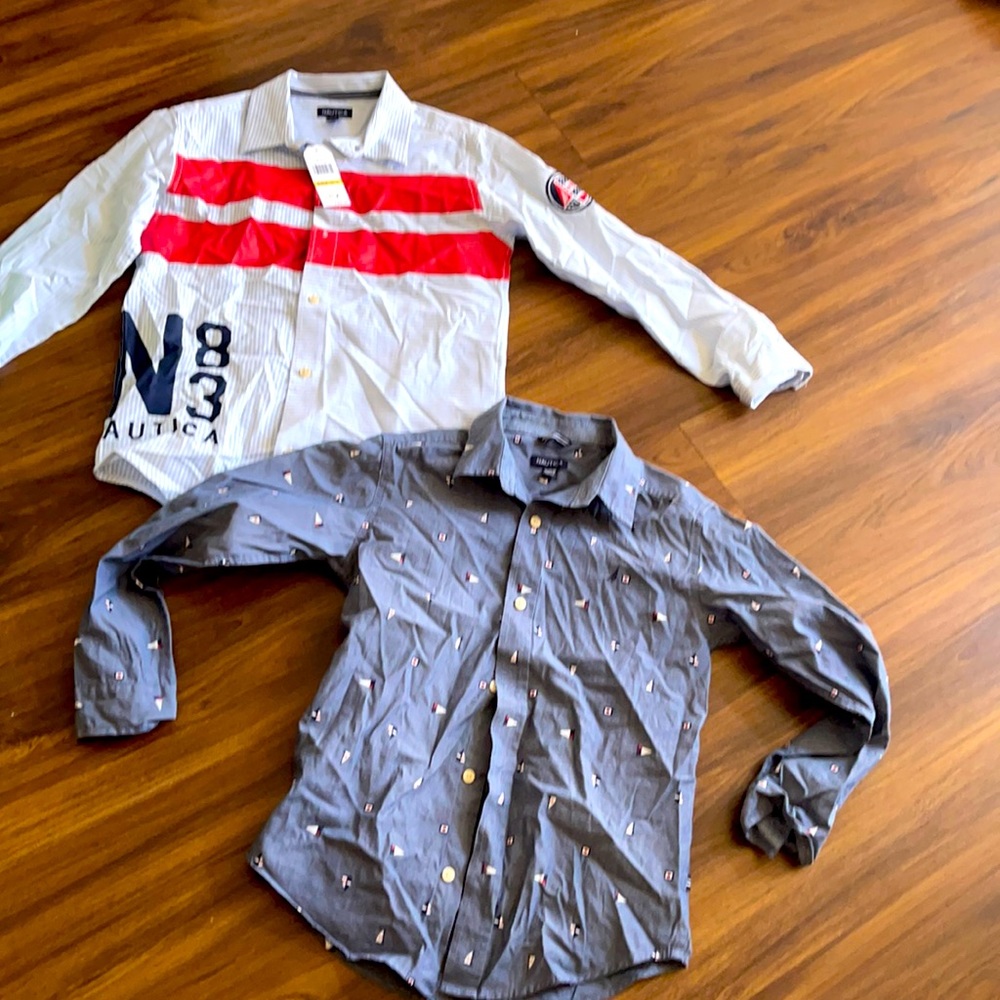 Two Nautica buttons downs, 1 NWT size M boys